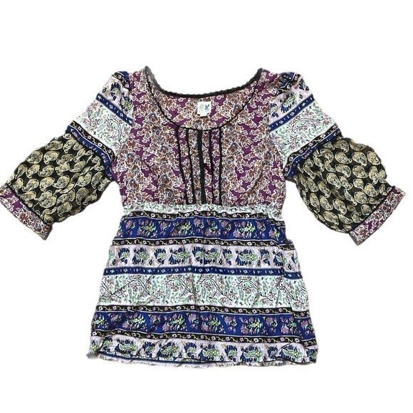 Edme & Esyllte Womens boho Cotton Silk Multicolor Floral Top Blouse 3/4 Sleeve - Picture 1 of 10